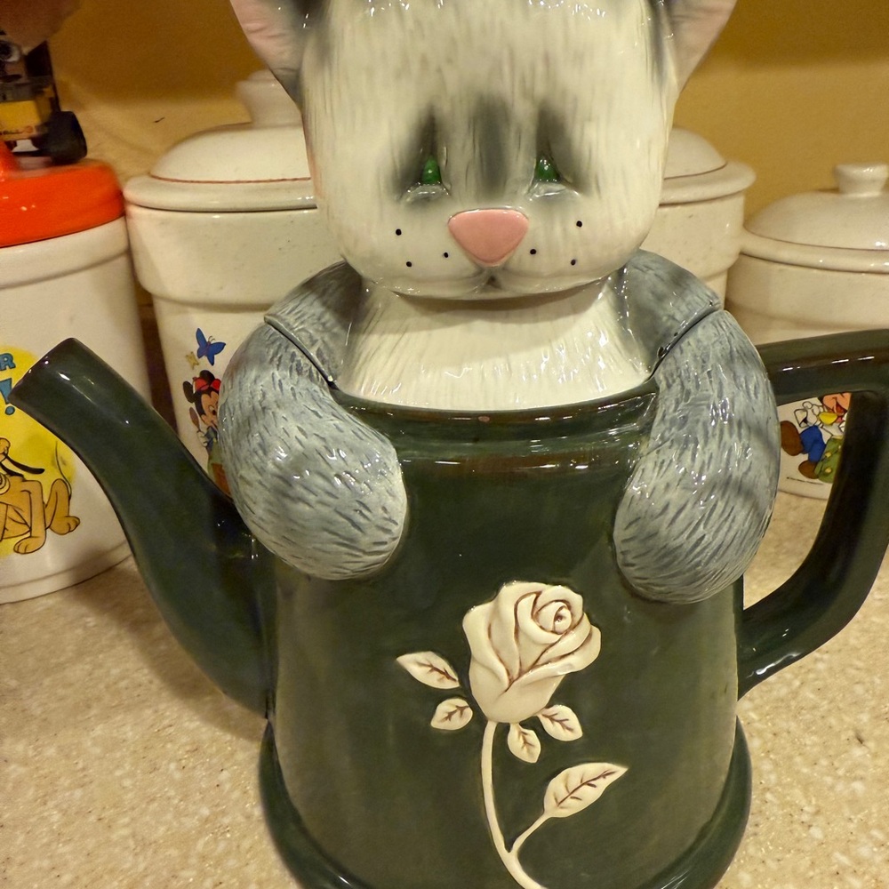 2004 Kenni-Kats Blue Sky Carvers Cat-Shaped Cookie Jar Cat in tea-pot Kitten - Picture 3 of 16